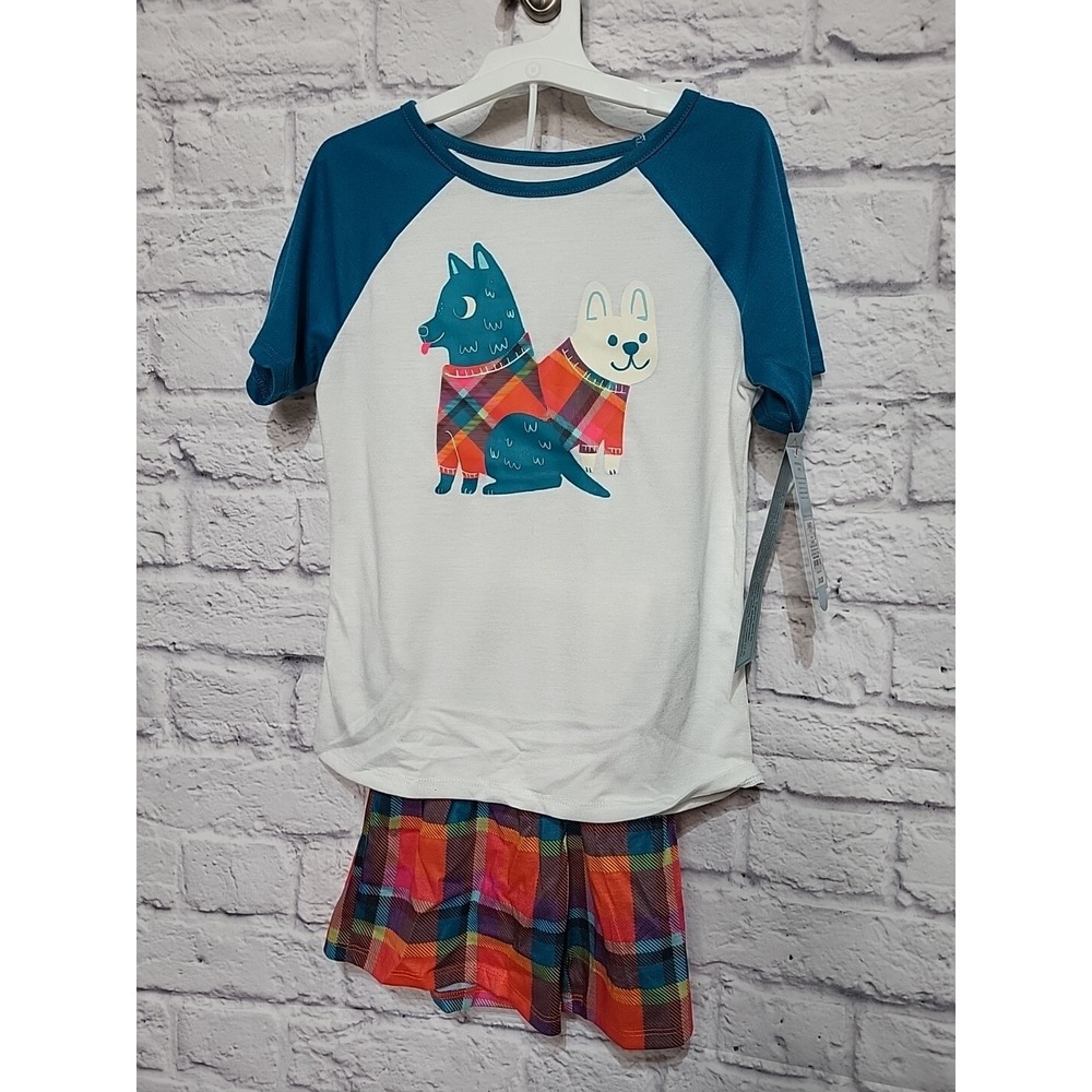 2 Piece Cat & Jack Set Sleep Set‎ Small 6/7 Short Sleeve Plaid Shorts Dogs NWT